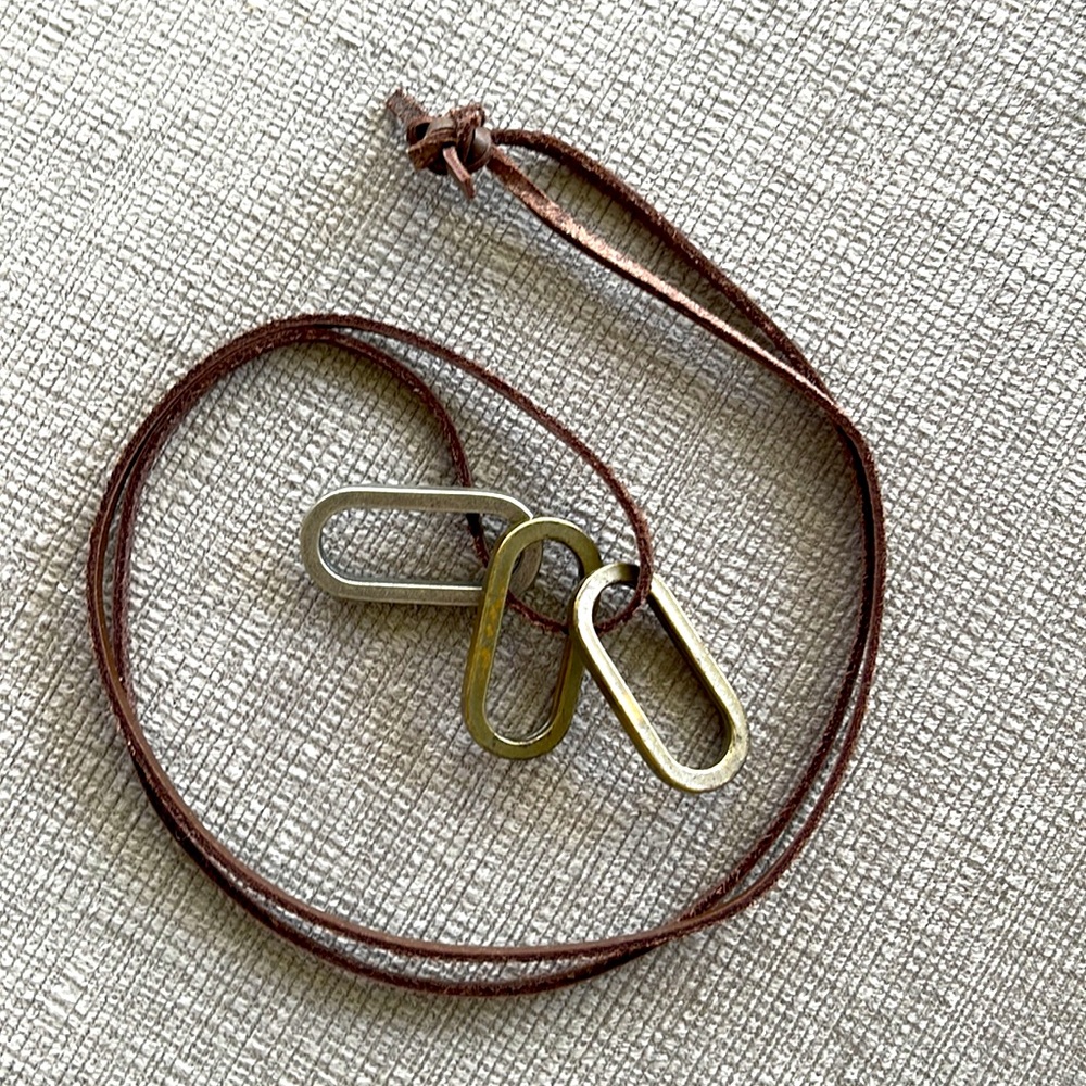 Handmade Rustic tri-color metal and Leather necklace